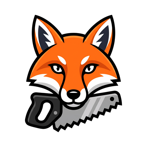 Logo SawFoxLab : un renard roux avec une scie